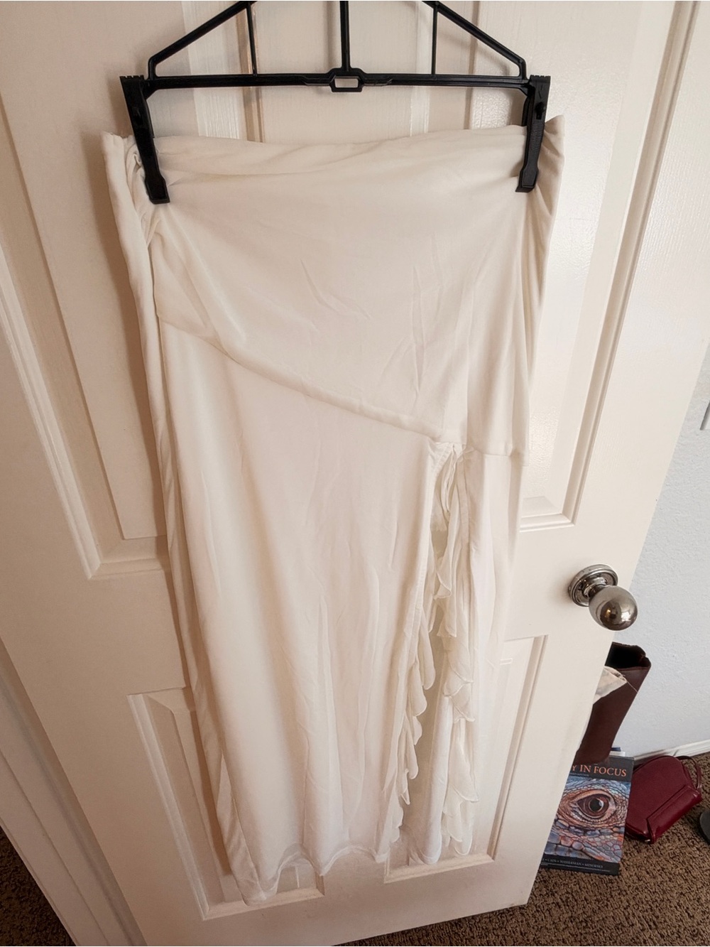 Peppermayo Cream Wrap Midi Skirt with Ruffle Trim